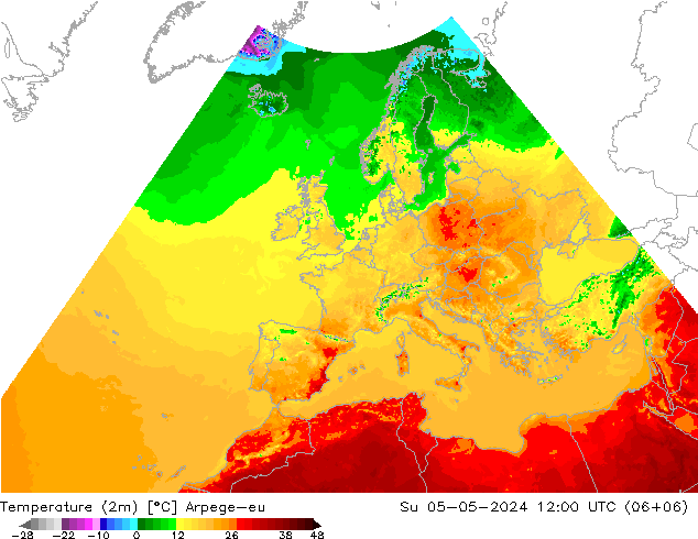 Temperatura (2m) Arpege-eu Dom 05.05.2024 12 UTC