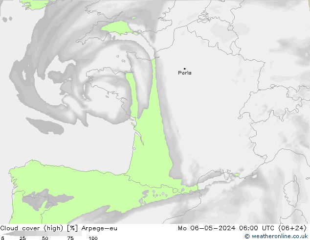 Nuages (élevé) Arpege-eu lun 06.05.2024 06 UTC