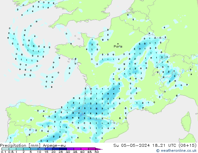 Srážky Arpege-eu Ne 05.05.2024 21 UTC