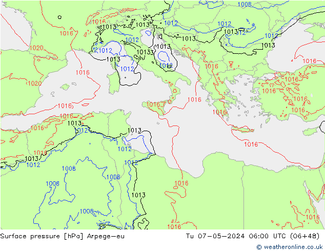 pressão do solo Arpege-eu Ter 07.05.2024 06 UTC