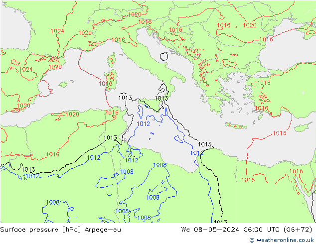 pressão do solo Arpege-eu Qua 08.05.2024 06 UTC