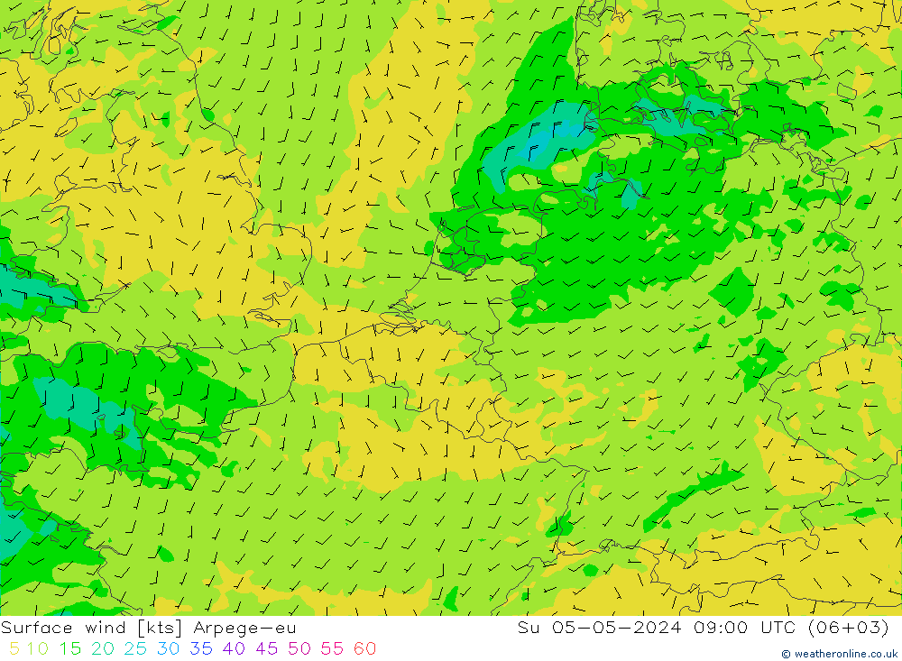 Surface wind Arpege-eu Su 05.05.2024 09 UTC