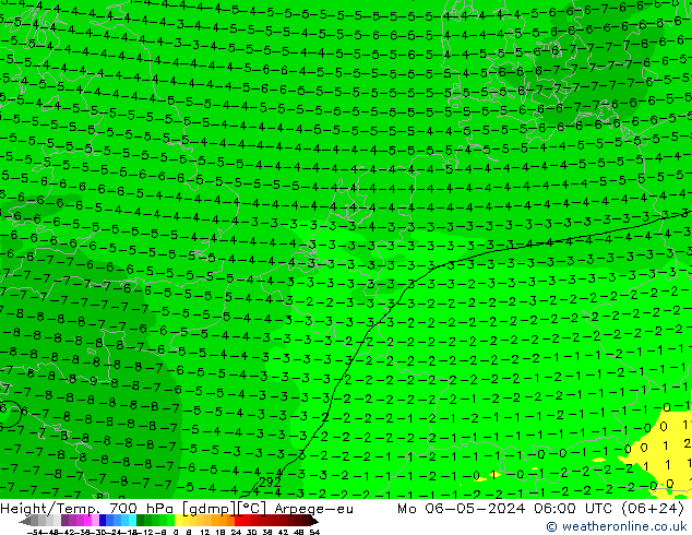 Height/Temp. 700 hPa Arpege-eu Mo 06.05.2024 06 UTC