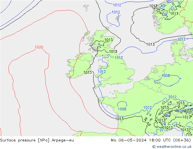 Presión superficial Arpege-eu lun 06.05.2024 18 UTC
