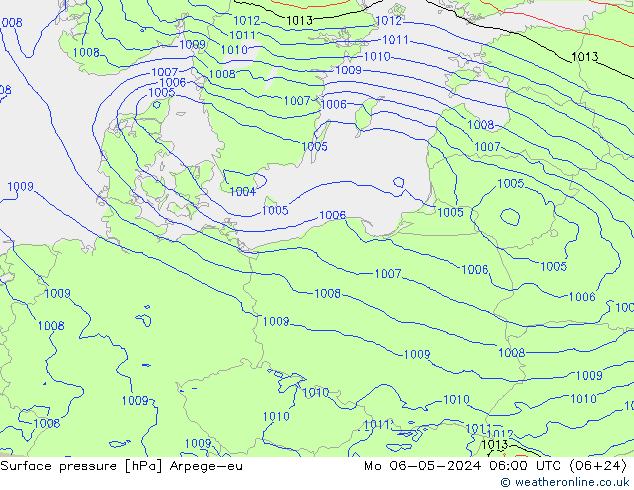 Surface pressure Arpege-eu Mo 06.05.2024 06 UTC