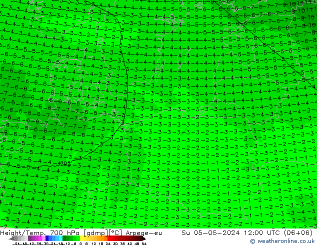 Height/Temp. 700 hPa Arpege-eu Su 05.05.2024 12 UTC