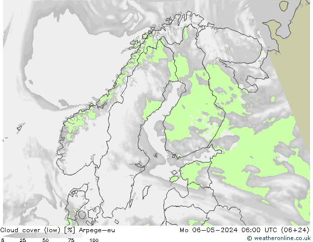 Bewolking (Laag) Arpege-eu ma 06.05.2024 06 UTC