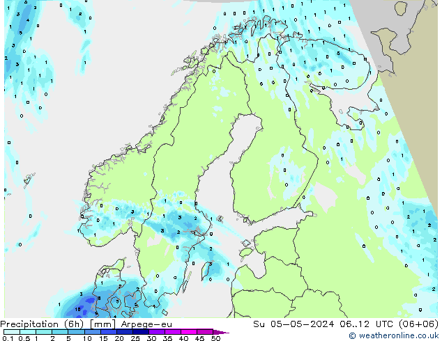 Precipitation (6h) Arpege-eu Su 05.05.2024 12 UTC