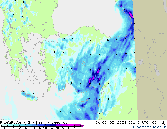 Precipitación (12h) Arpege-eu dom 05.05.2024 18 UTC