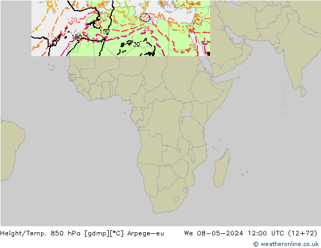 Height/Temp. 850 hPa Arpege-eu Qua 08.05.2024 12 UTC