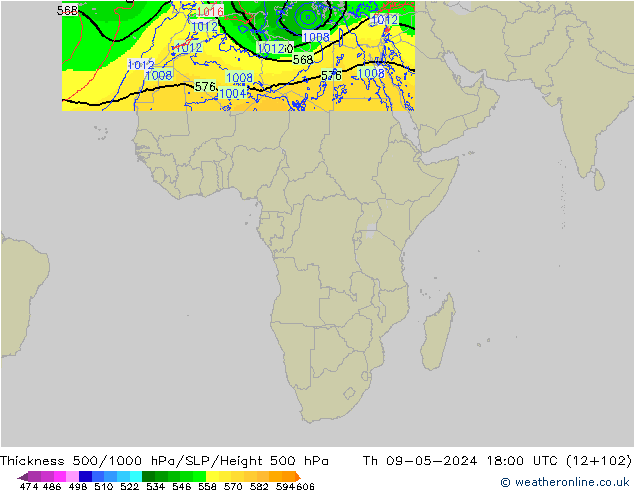 Thck 500-1000hPa Arpege-eu Qui 09.05.2024 18 UTC