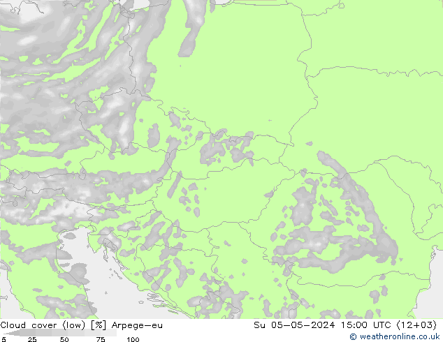 Cloud cover (low) Arpege-eu Su 05.05.2024 15 UTC