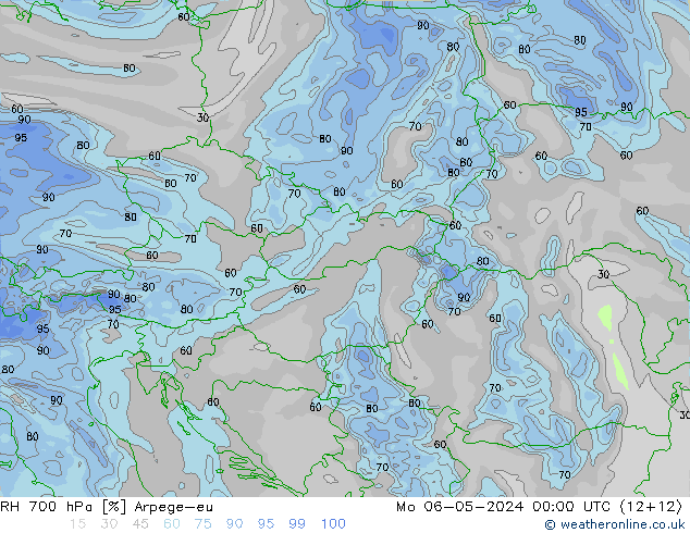 RH 700 hPa Arpege-eu lun 06.05.2024 00 UTC