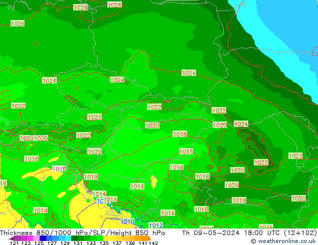 Thck 850-1000 hPa Arpege-eu Qui 09.05.2024 18 UTC