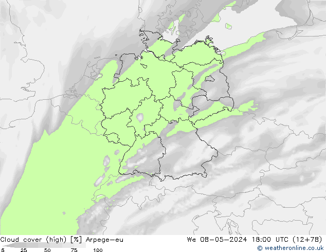 zachmurzenie (wysokie) Arpege-eu śro. 08.05.2024 18 UTC