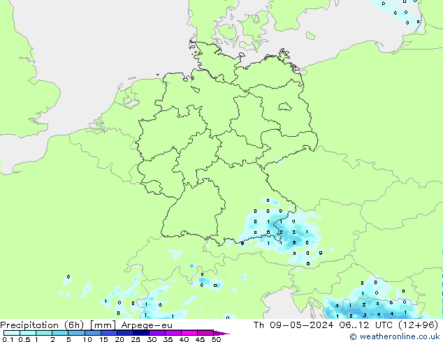 Yağış (6h) Arpege-eu Per 09.05.2024 12 UTC