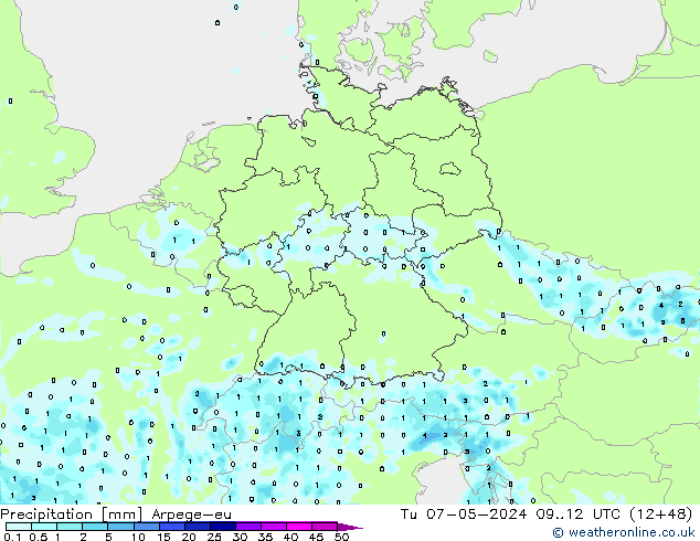 Precipitation Arpege-eu Tu 07.05.2024 12 UTC