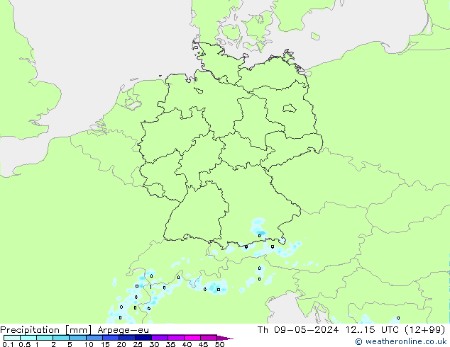 Precipitazione Arpege-eu gio 09.05.2024 15 UTC