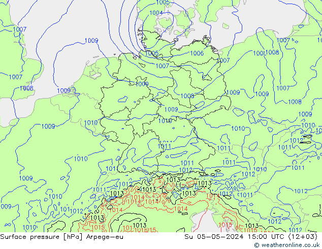 Presión superficial Arpege-eu dom 05.05.2024 15 UTC