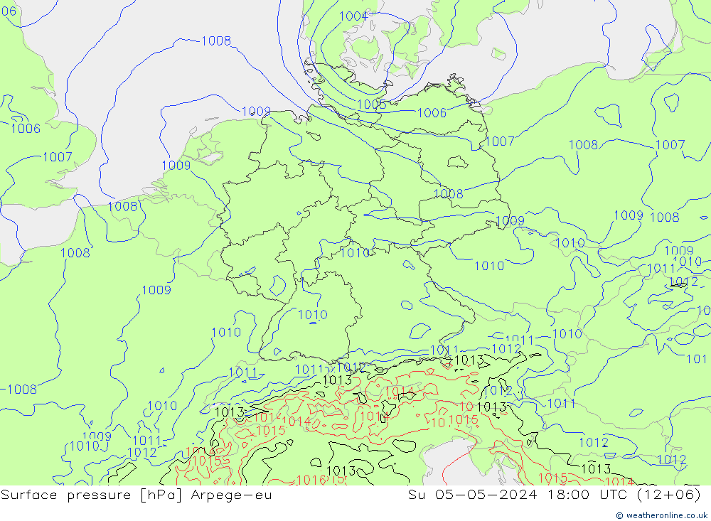 Surface pressure Arpege-eu Su 05.05.2024 18 UTC