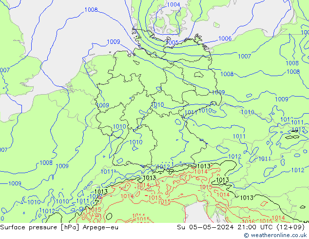 pressão do solo Arpege-eu Dom 05.05.2024 21 UTC