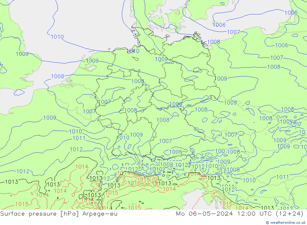 地面气压 Arpege-eu 星期一 06.05.2024 12 UTC