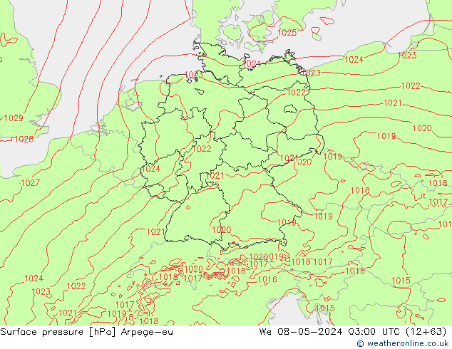 Surface pressure Arpege-eu We 08.05.2024 03 UTC