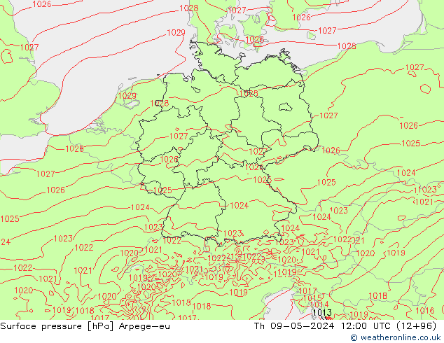 Bodendruck Arpege-eu Do 09.05.2024 12 UTC