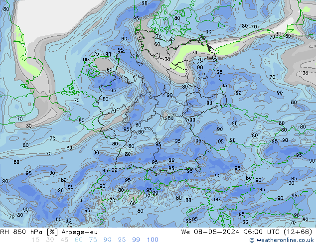 RH 850 hPa Arpege-eu St 08.05.2024 06 UTC