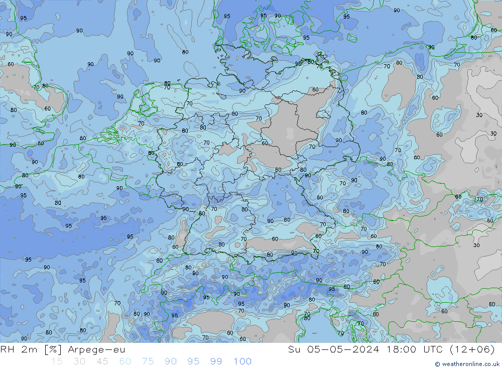 RH 2m Arpege-eu Su 05.05.2024 18 UTC