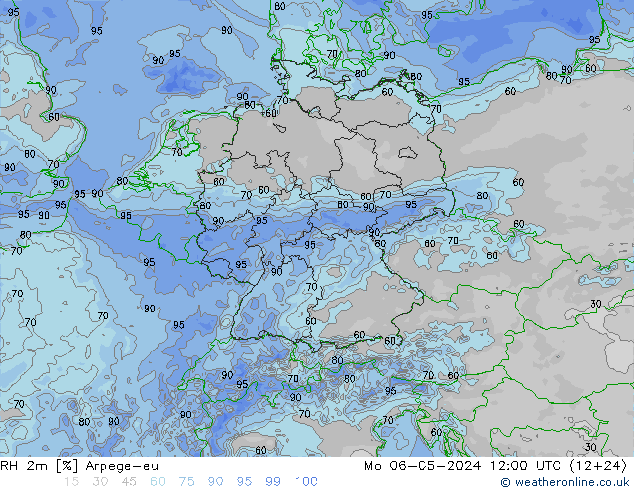 RH 2m Arpege-eu 星期一 06.05.2024 12 UTC