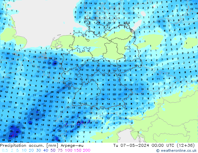 Precipitation accum. Arpege-eu вт 07.05.2024 00 UTC