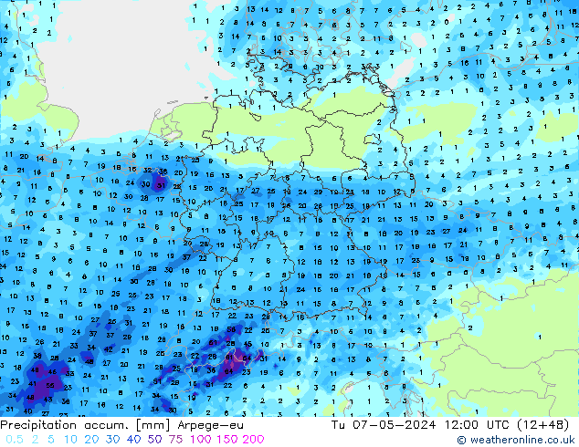 Toplam Yağış Arpege-eu Sa 07.05.2024 12 UTC