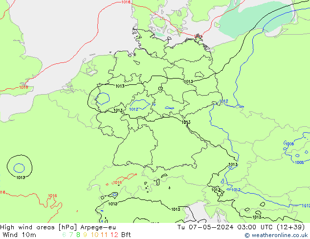 yüksek rüzgarlı alanlar Arpege-eu Sa 07.05.2024 03 UTC