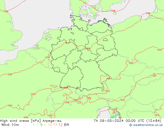 High wind areas Arpege-eu jeu 09.05.2024 00 UTC