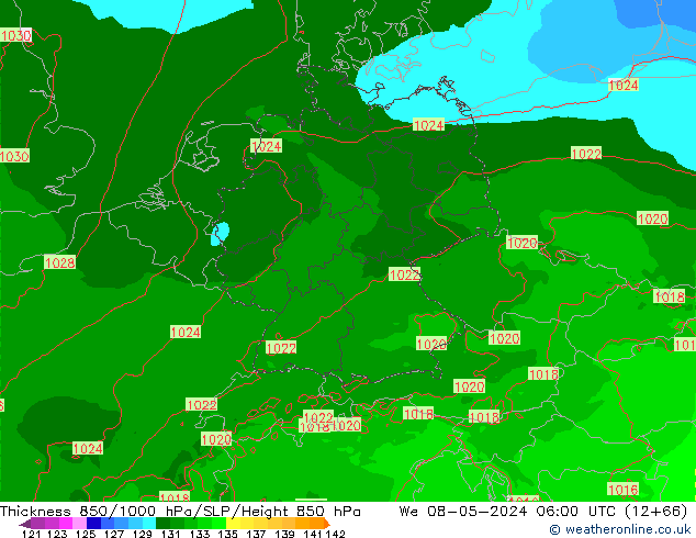 Thck 850-1000 hPa Arpege-eu mer 08.05.2024 06 UTC