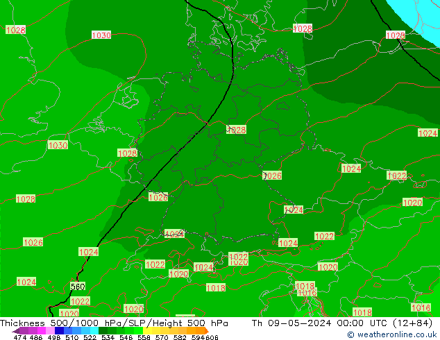 Thck 500-1000гПа Arpege-eu чт 09.05.2024 00 UTC