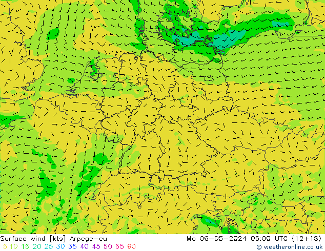 Surface wind Arpege-eu Mo 06.05.2024 06 UTC