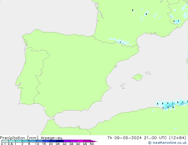 Srážky Arpege-eu Čt 09.05.2024 00 UTC