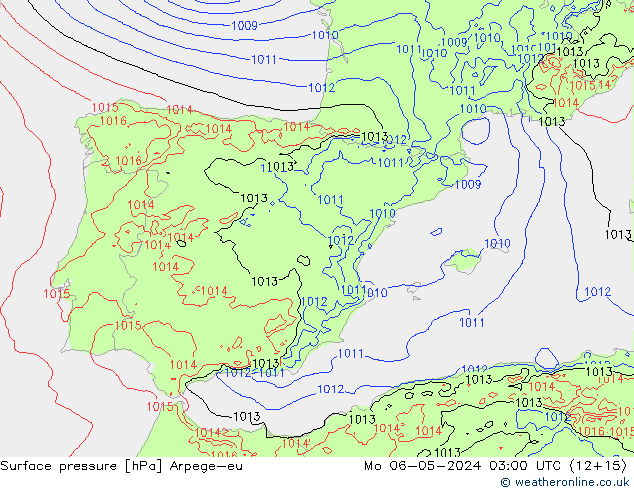 Surface pressure Arpege-eu Mo 06.05.2024 03 UTC