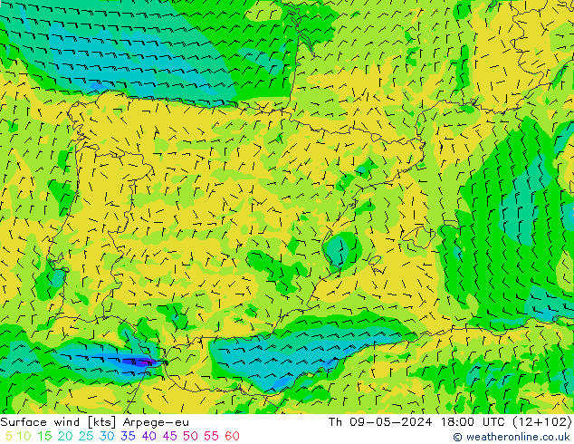 Vent 10 m Arpege-eu jeu 09.05.2024 18 UTC