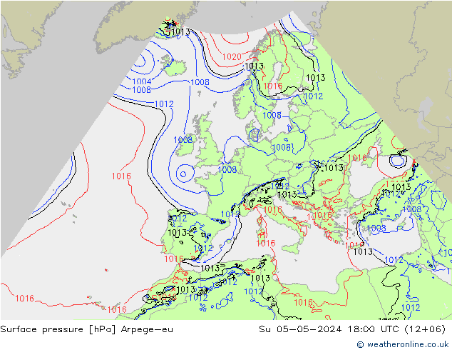Presión superficial Arpege-eu dom 05.05.2024 18 UTC