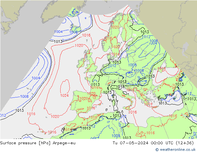 приземное давление Arpege-eu вт 07.05.2024 00 UTC