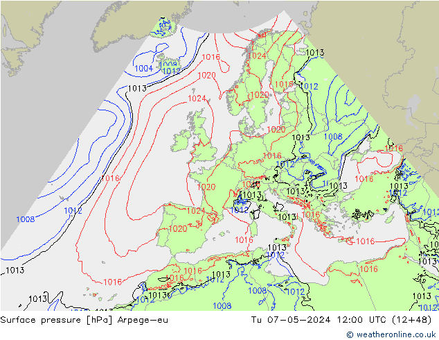 pressão do solo Arpege-eu Ter 07.05.2024 12 UTC