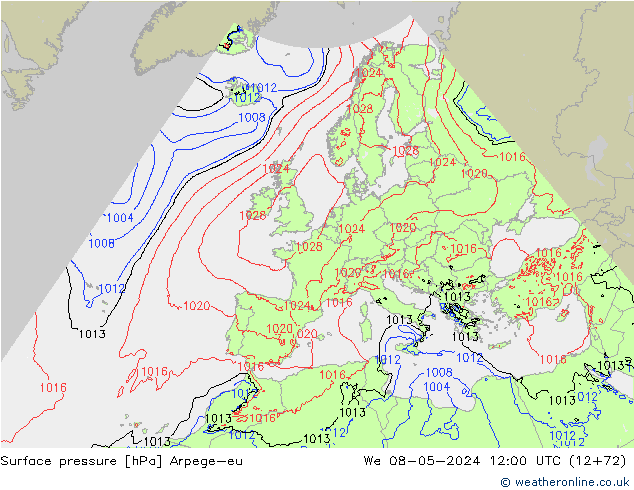 Atmosférický tlak Arpege-eu St 08.05.2024 12 UTC