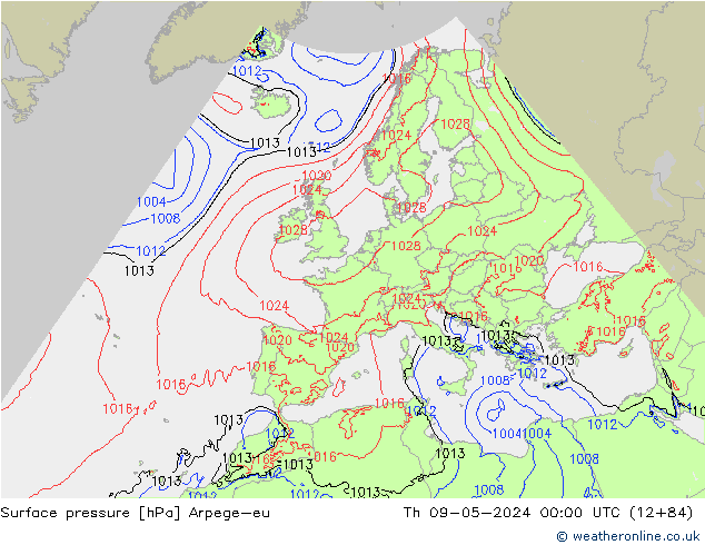 Surface pressure Arpege-eu Th 09.05.2024 00 UTC