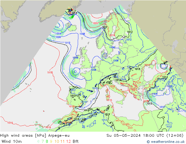 High wind areas Arpege-eu Su 05.05.2024 18 UTC