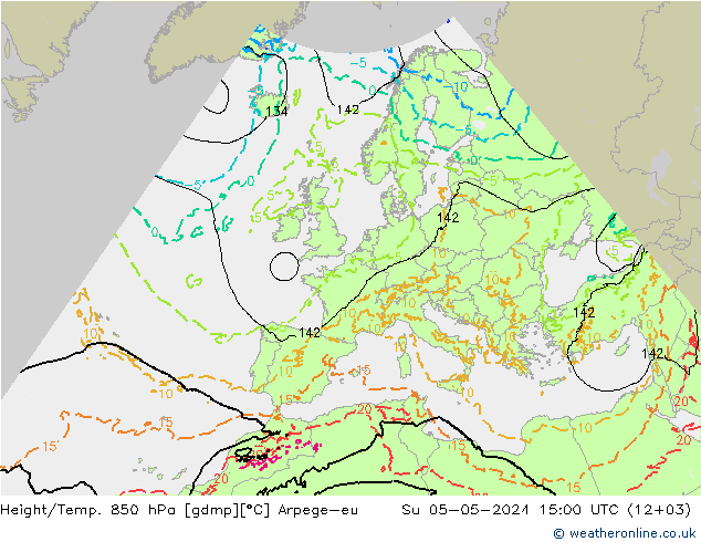 Height/Temp. 850 hPa Arpege-eu nie. 05.05.2024 15 UTC