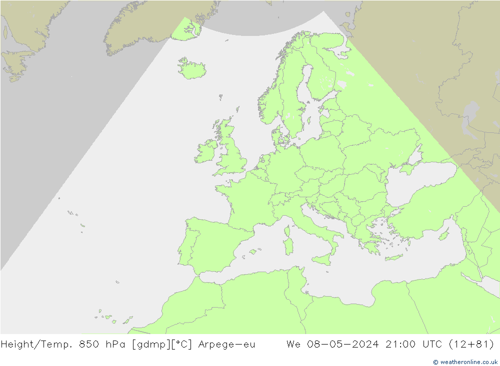 Height/Temp. 850 hPa Arpege-eu We 08.05.2024 21 UTC