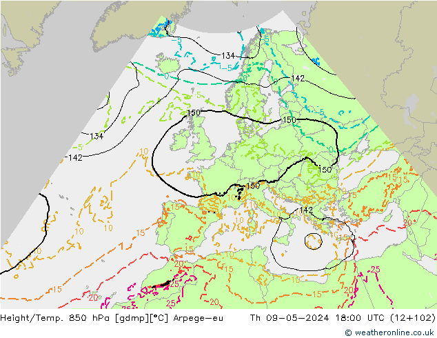 Height/Temp. 850 hPa Arpege-eu Do 09.05.2024 18 UTC